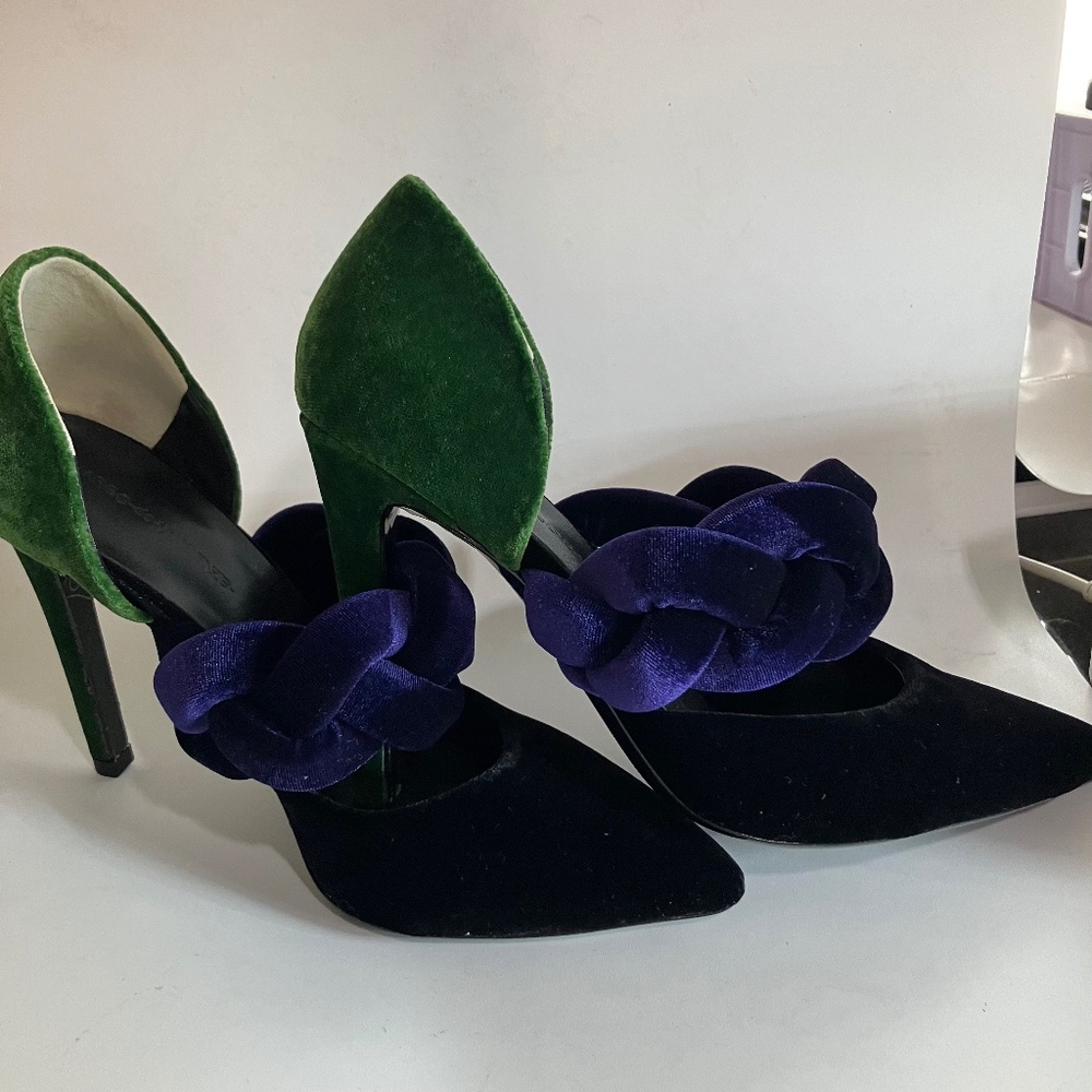 Marco de Vincenzo velvet green black purple heel braided strap hi heel size 38